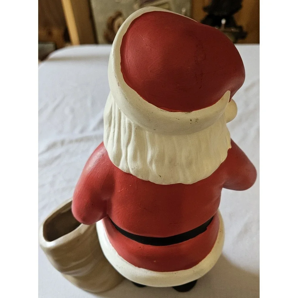 Vintage Chalkware Santa Claus Planter Sack Christmas Holiday Decor Hand Painted